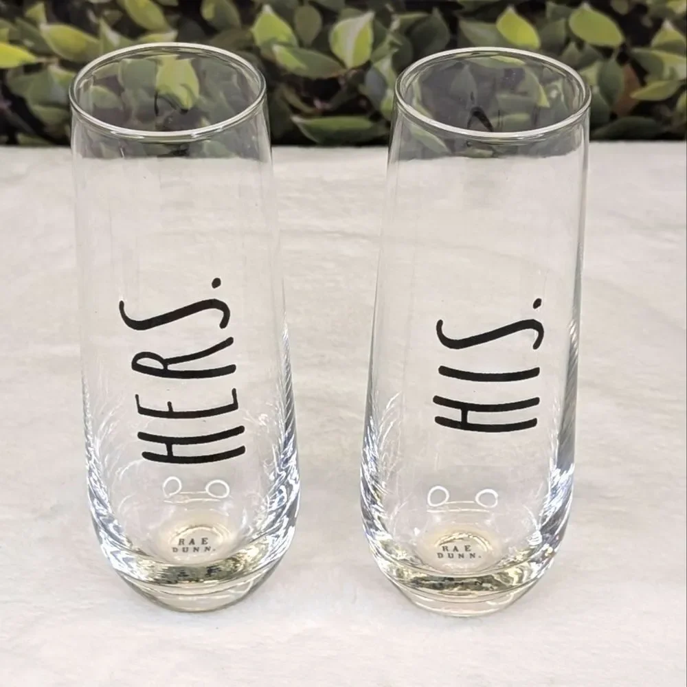 Rae Dunn HIS & HERS Stemless Champagne Flutes – Set of 2